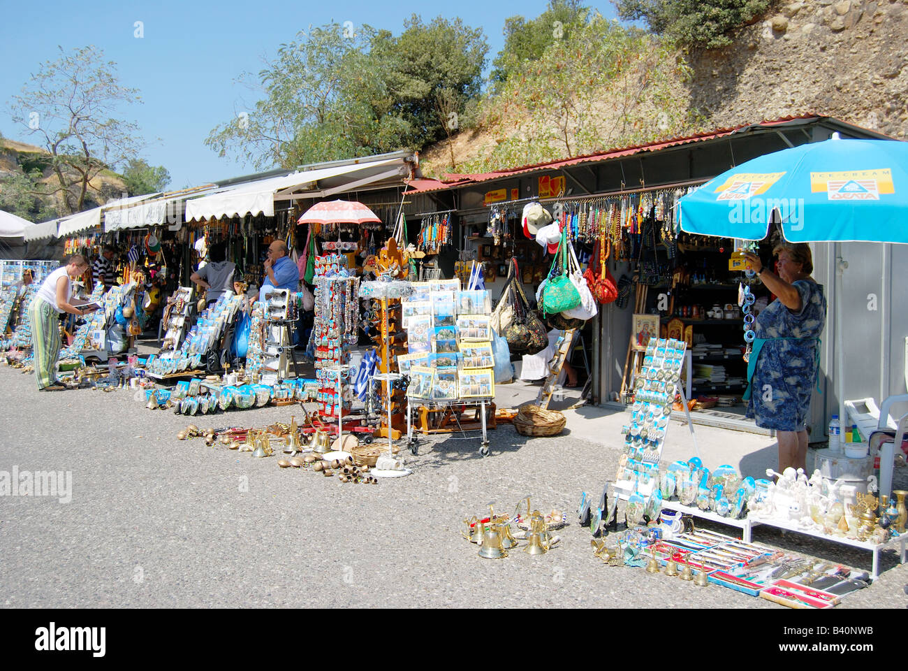 Souvenir stalls at Meteora, Kalampaka, Trikala, Thessaly, Greece Stock Photo