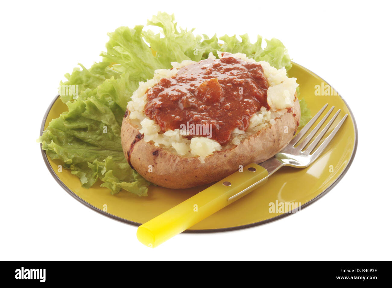 Jacket Potato with Chilli Con Carne and Salad Stock Photo Alamy