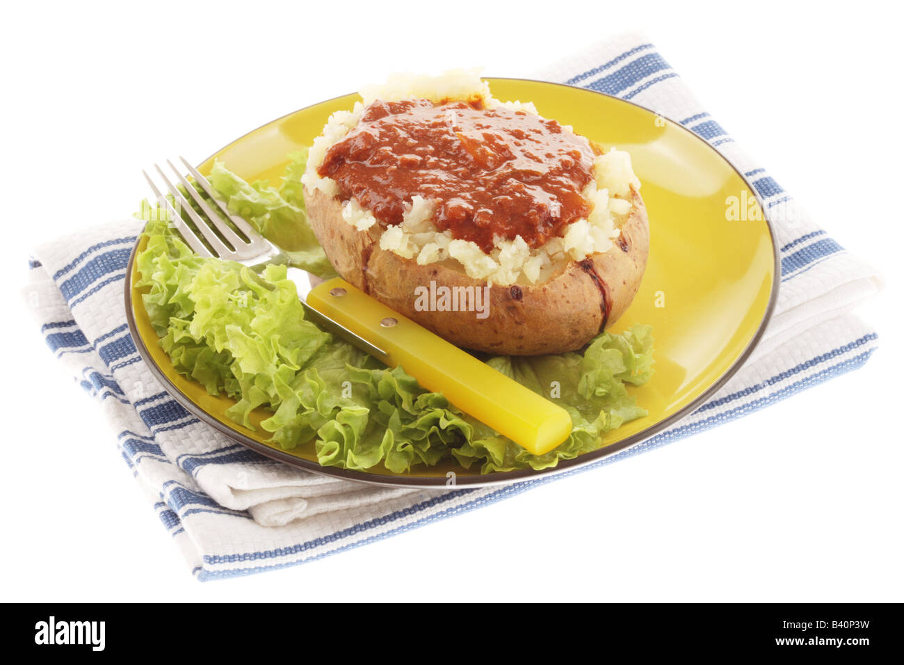 Jacket Potato with Chilli Con Carne and Salad Stock Photo Alamy