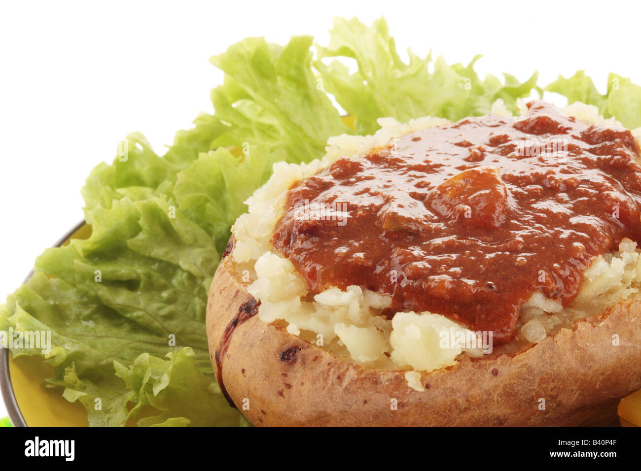 Jacket Potato with Chilli Con Carne and Salad Stock Photo Alamy