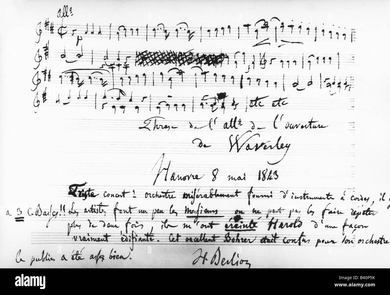 Berlioz, Hector Louis, 11.12.1803 - 8.3.1869, French composer, original manuscript: 'La Damnation de Faust' (Fausts perdition), 1843, Stock Photo