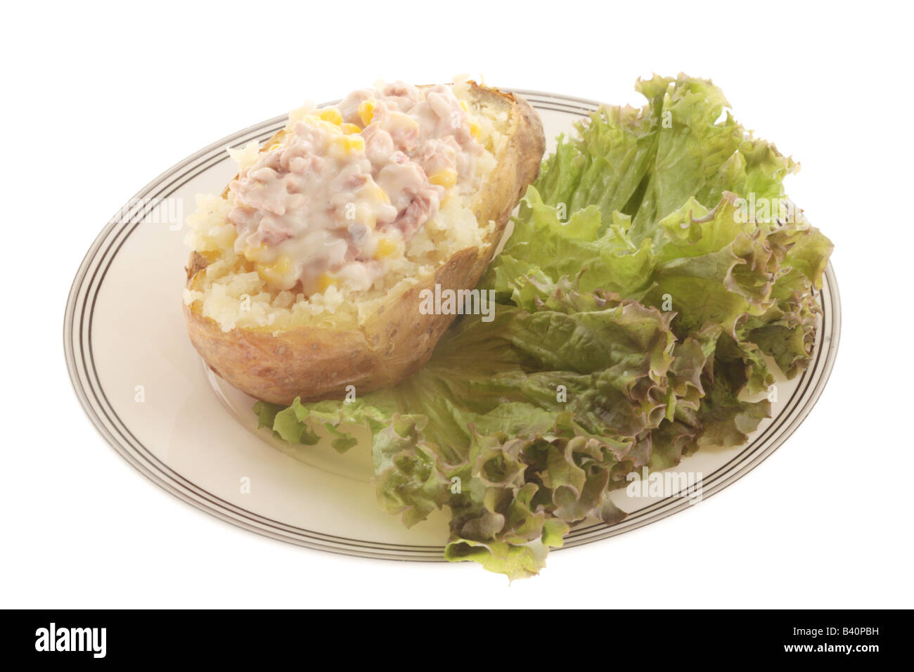 Jacket Potato with Tuna Mayonnaise with Salad Stock Photo Alamy
