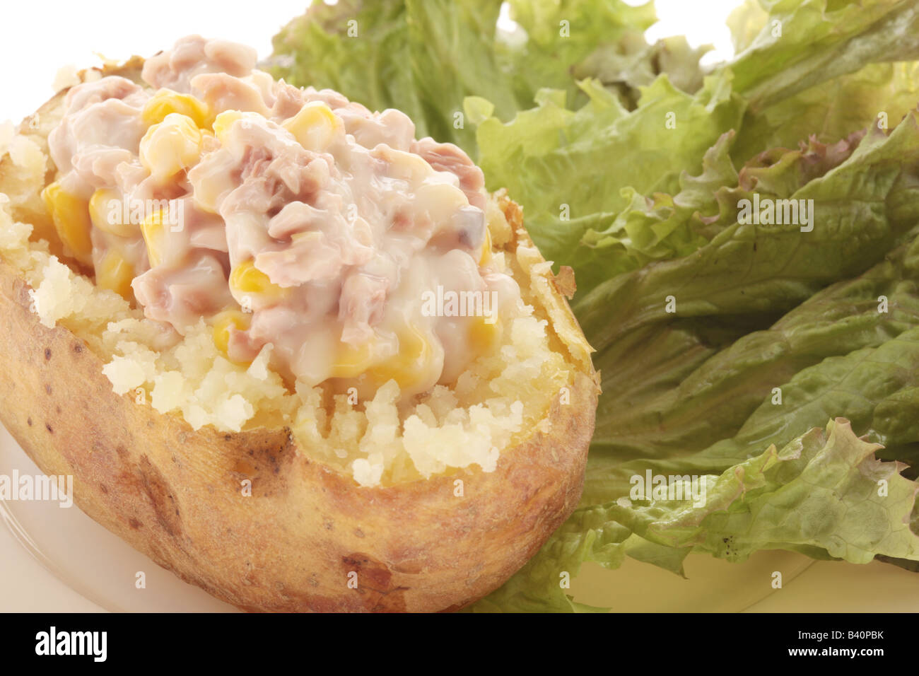 Jacket Potato with Tuna Mayonnaise with Salad Stock Photo Alamy