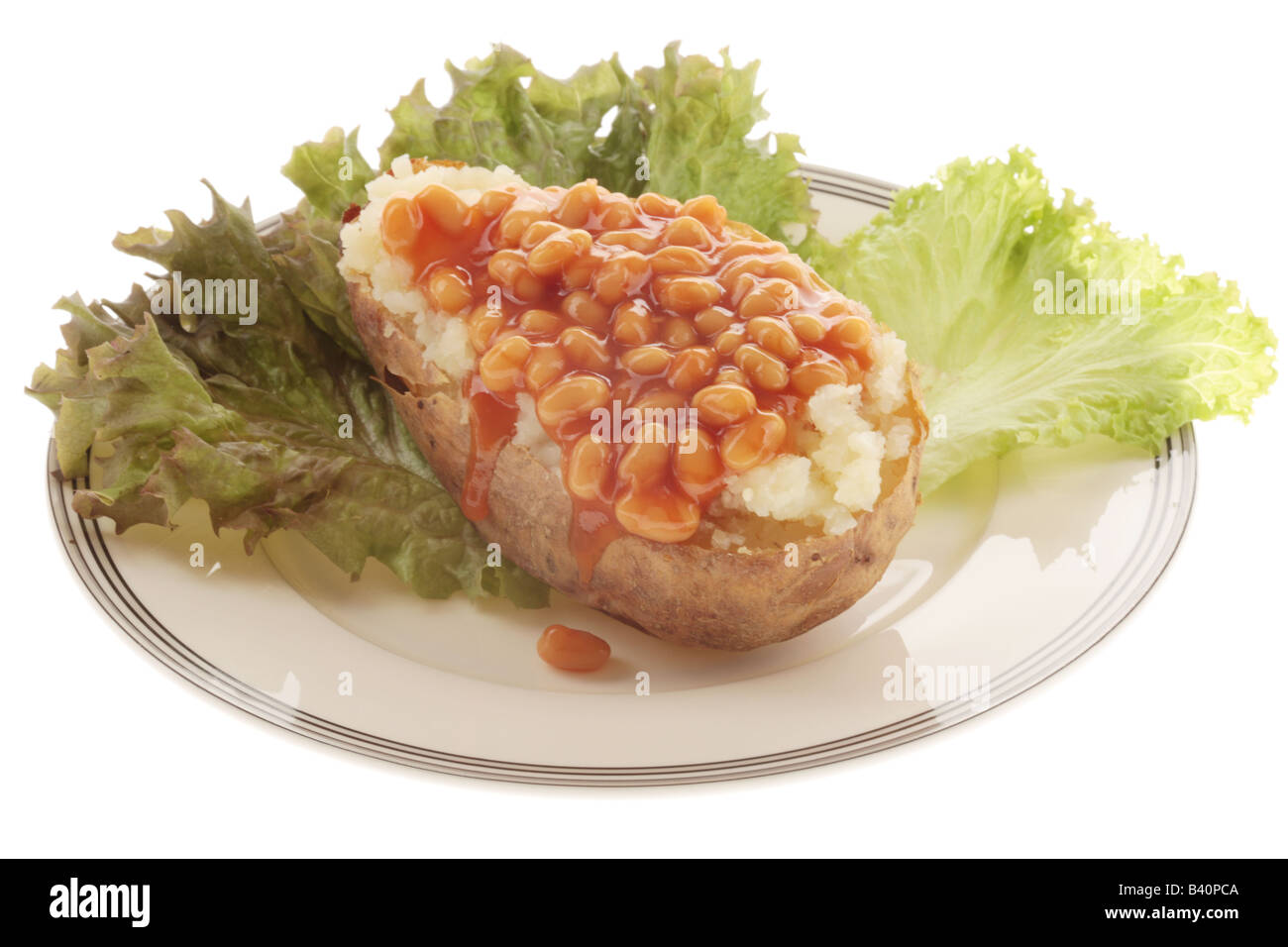 Jacket Potato with Baked Beans with Salad Stock Photo Alamy