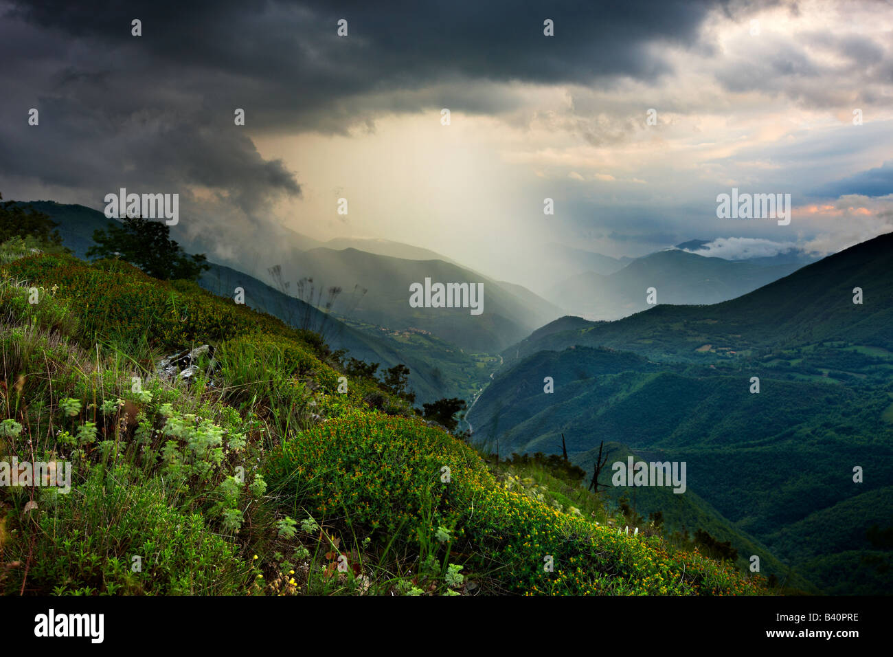 a spring storm in the Valnerina near Meggiano, Umbria, Italy Stock Photo