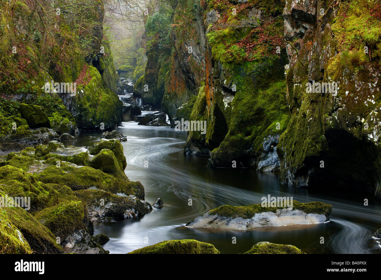 the Fairy Glen, a gorge on the Conwy River nr Betws-y-Coed, Snowdonia National Park, North Wales, UK Stock Photo