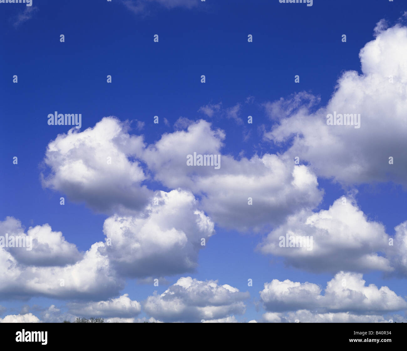 Puffy white clouds against vivid blue sky Stock Photo