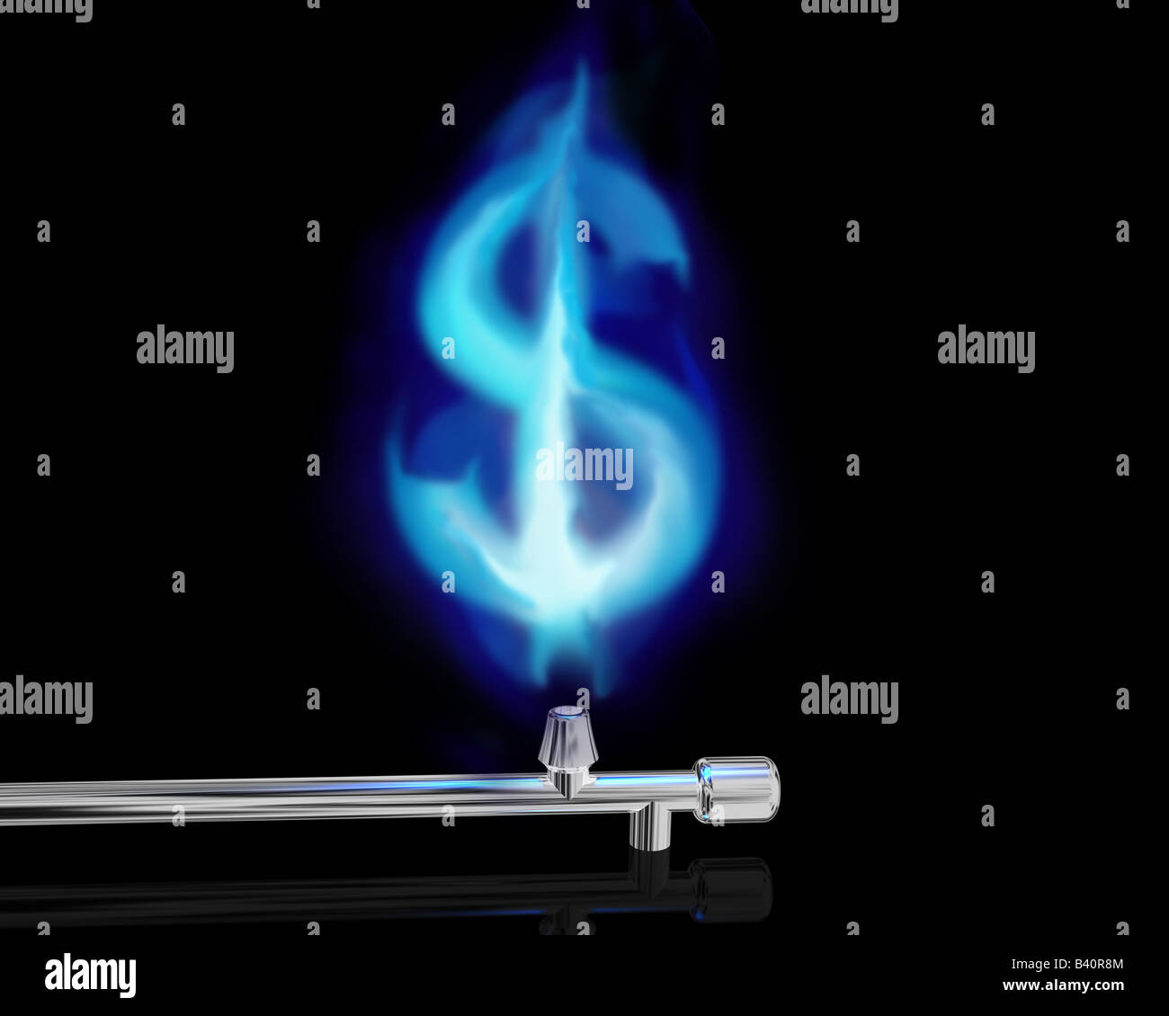 Illustration of a blue gas flame in the form of a dollar symbol Stock Photo