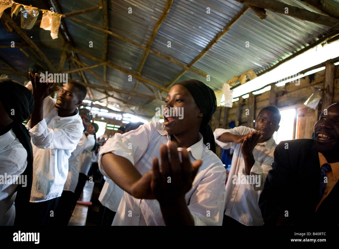 A church choir at a rural western Rwandan church. Stock Photo
