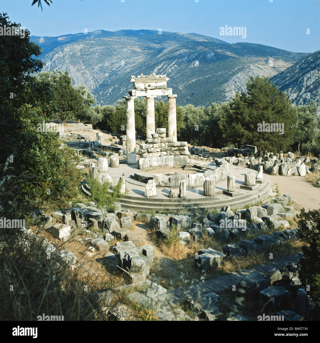 The Tholos Temple of Apollo ruins, Delphi, Greece Stock Photo