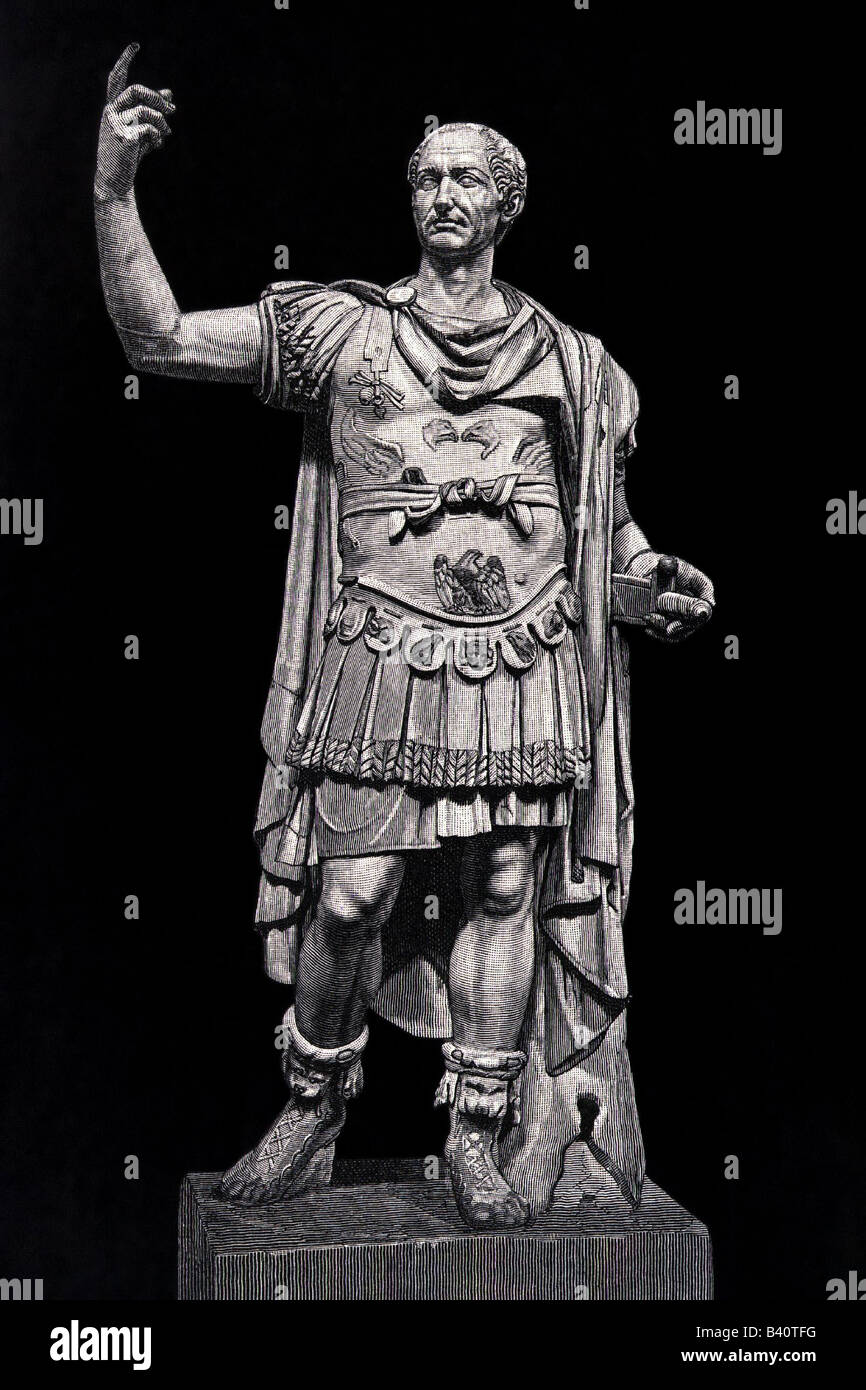 Caesar, Gajus Julius, 13.7.100 - 15.3.44 before Christ, Roman politician and general, full length, original engraving, 19th century, after ancient stature, Stock Photo
