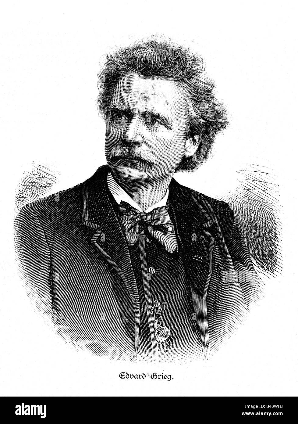 Grieg, Edvard, 15.6.1843 - 4.9.1907, Norwegian composer, portrait, original xylographie, 1882, Stock Photo