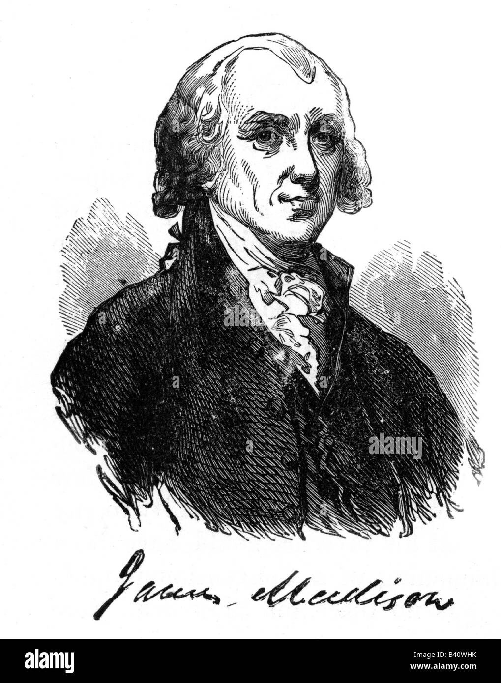 Madison, James, 16.3.1751 - 28.6.1836, American politician (Dem.- Rep.), 4th President of the United States 4.3.1809 - 4.3.1817, portrait, wood engraving, 19th century, , Stock Photo