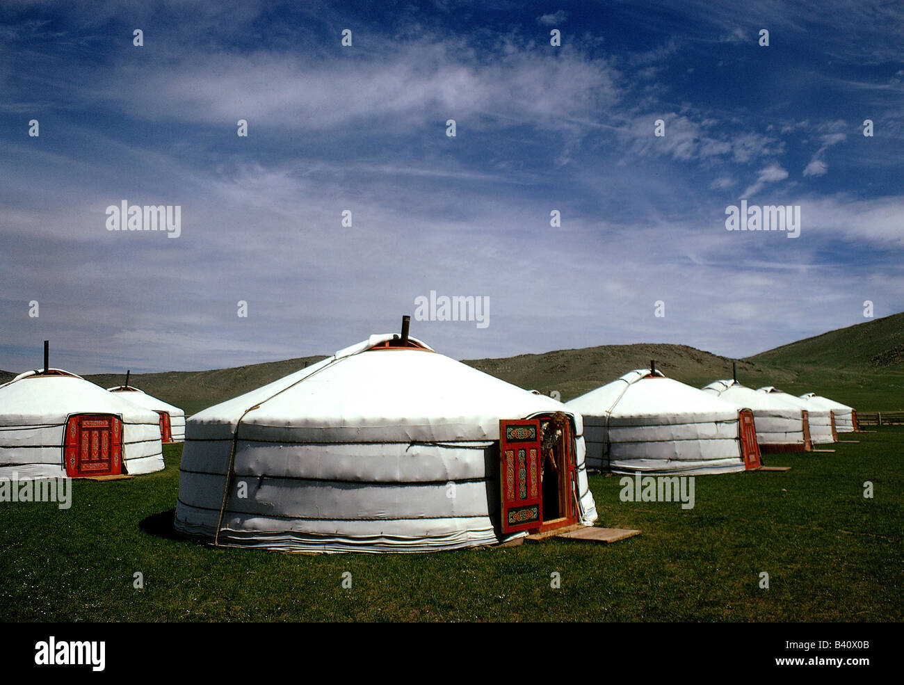 geography / travel, Mongolia, towns, Ulaanbaatar, round hut, huts, jurt, , Stock Photo