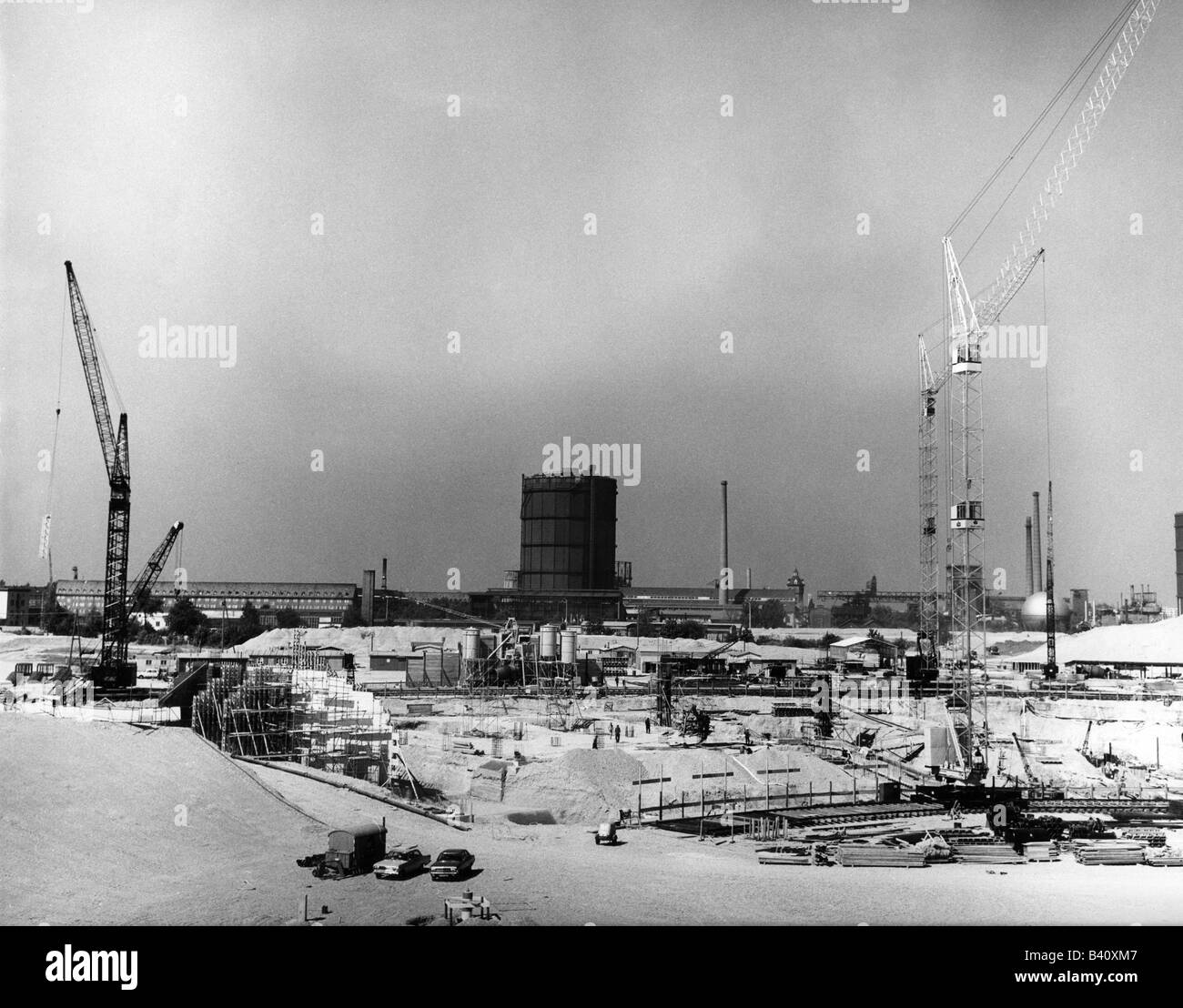 geography/travel, Germany, Munich, Olympiapark, construction 1968 - 1972, Olympic Stadium, construction site, 1969, Olympic Games, Oberwiesenfeld, Bavaria, Europe, 20th century, historic, historical, 1960s, Stock Photo