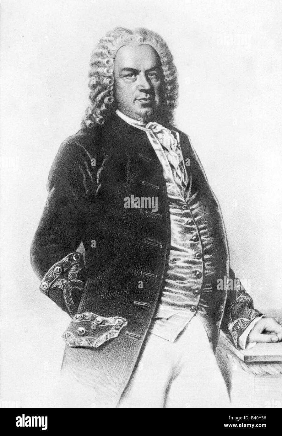 Bach, Johann Sebastian 21.3.1685 - 28.7.1750, German composer, half length, lithograph 19th century, after contemporary picture of 18th century, Stock Photo