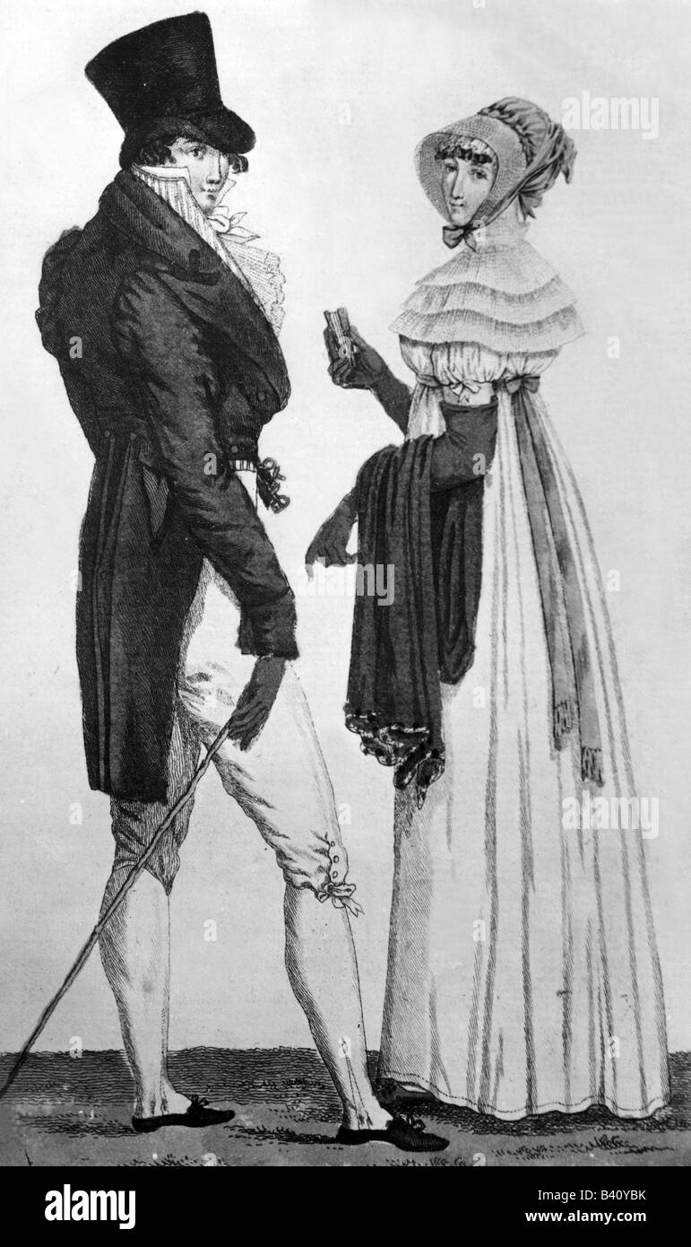 fashion, 19th century, ladies and mens fashion, circa 1806, Stock Photo