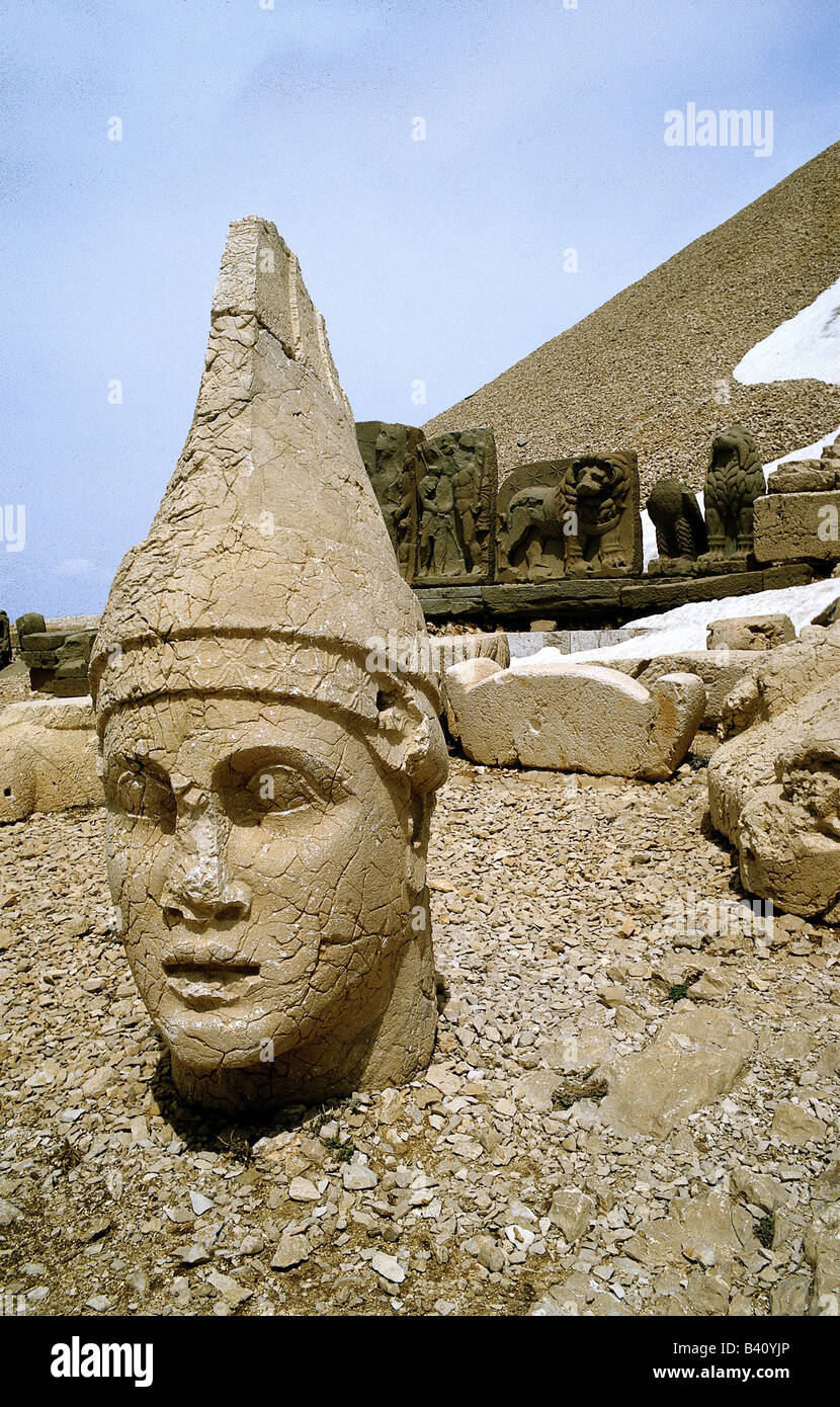 geography / travel, Turkey, Nimrud Dhag, detail, colossal head, throne, excavatons, antiquity, gigantic, , Stock Photo