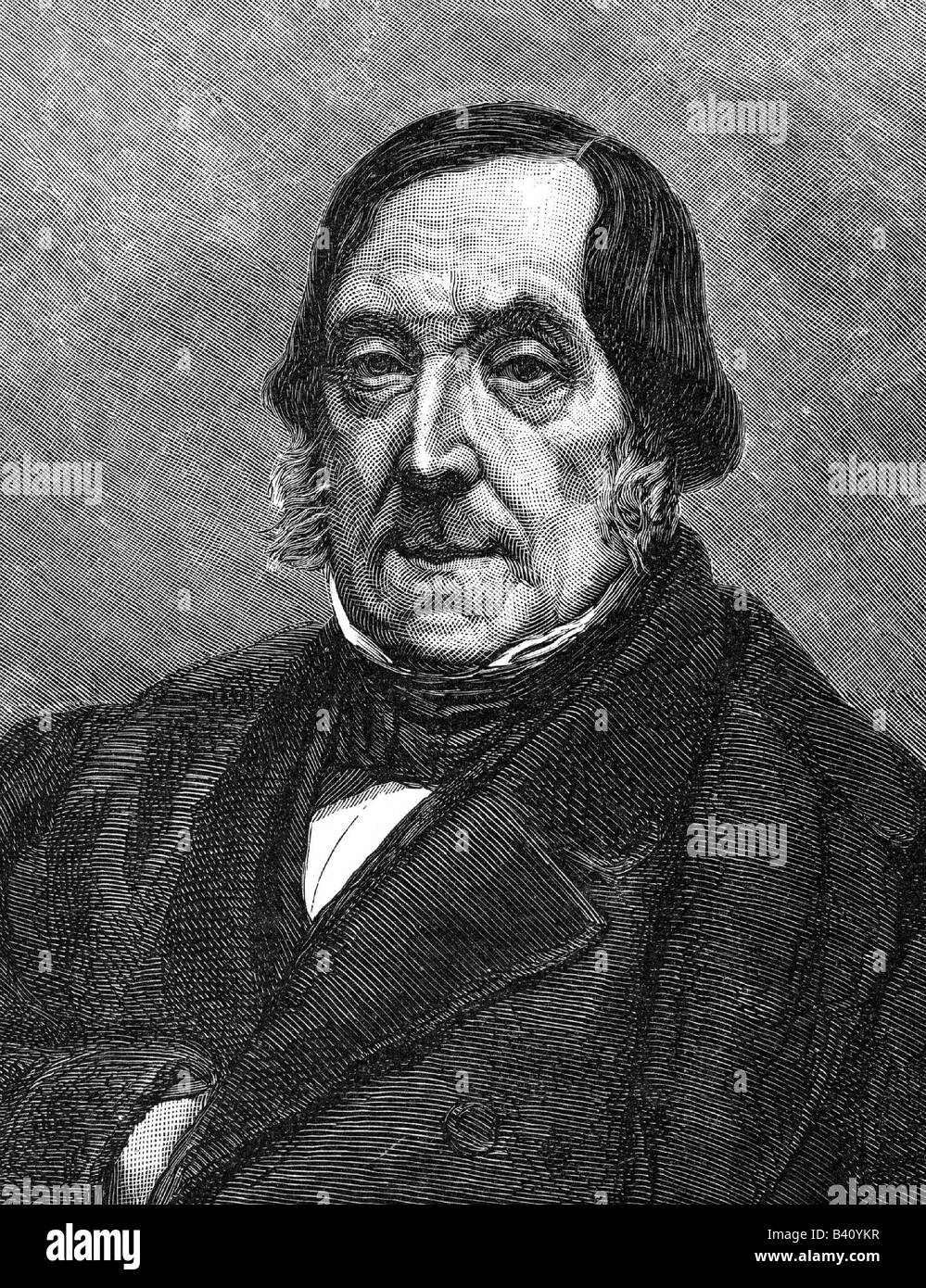 Rossini, Gioacchino Antonio, 29.2.1792 - 13.11.1868, Italian composer, portrait, anonymous contemporary woodcut, 19th century, , Stock Photo