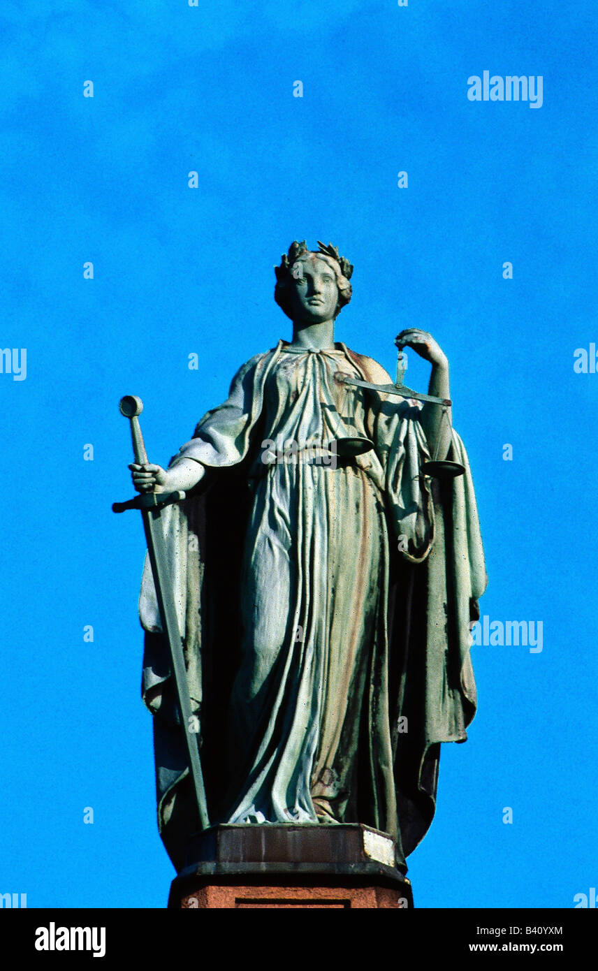 Justitia, Roman goddess of justice, statue, symbols, symbol, scale, sword,  history, , Stock Photo