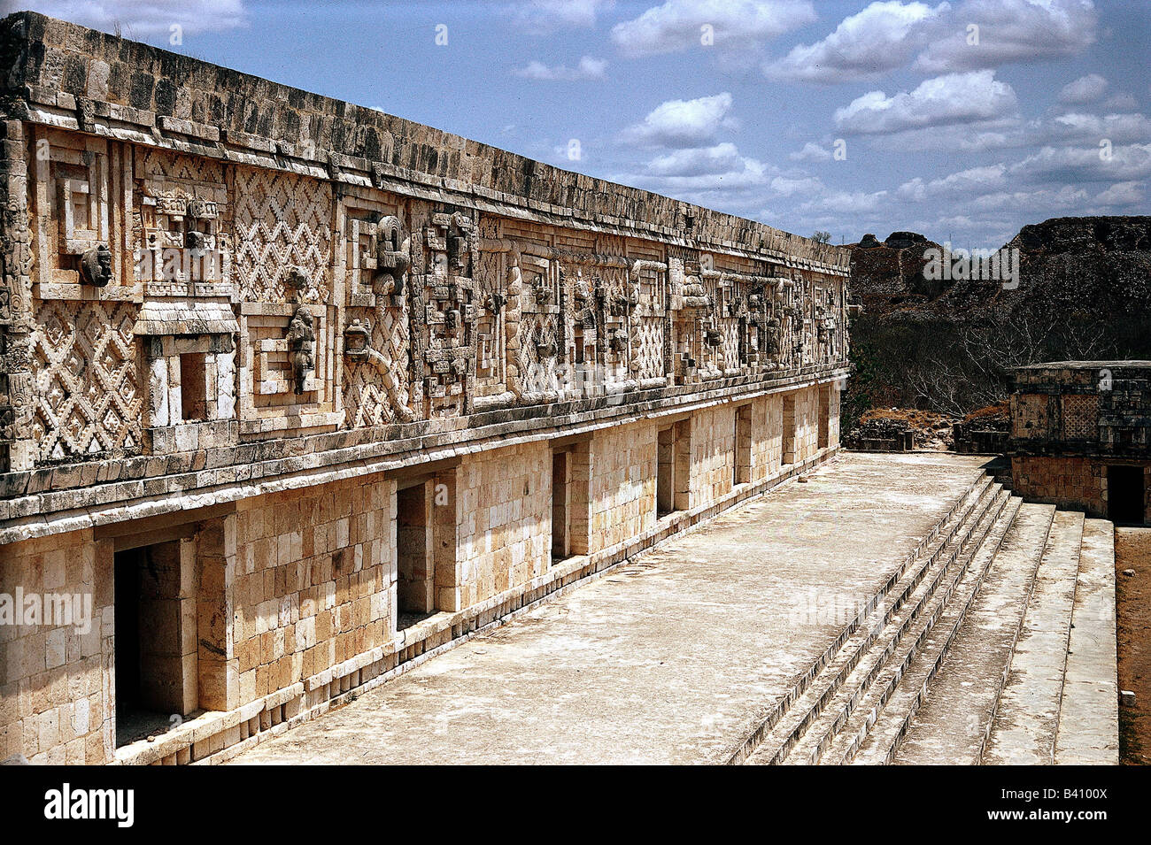 geography / travel, Mexico, Yucatan, Uxmal, built approx. 600 AD, left approx. 900 AD, maya city, puuc style, Nunnery Quadrangle, frieze, snake motive (influence of Toltec, Toltecan), building, architecture, fine arts, Central America, America, Latin-American Indians, classical period, UNESCO, World Heritage Site, historical, historic, ancient, ornament, , Stock Photo