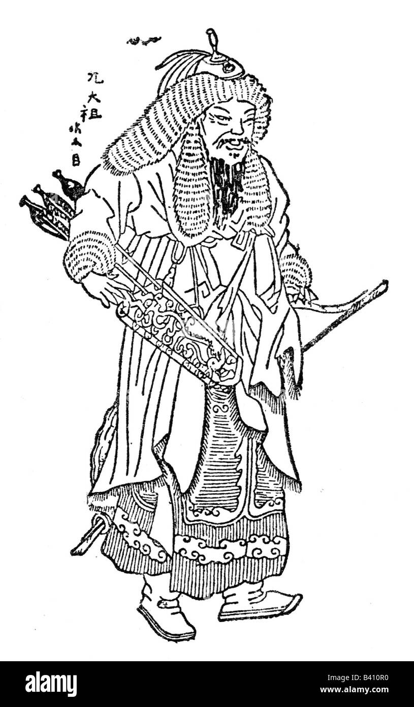 Genghis Khan, 1155 - 18.8.1227, Mongol ruler, founder of the Mongol Empire, as nomad chieftain, print after an engraving, Stock Photo