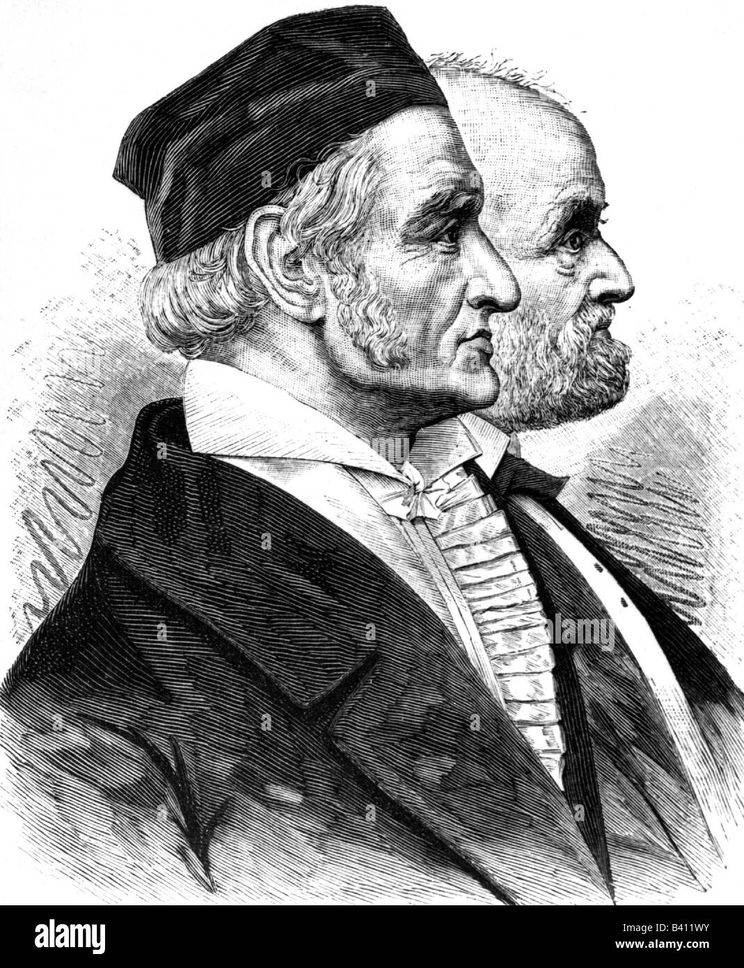 Gauss, Carl Friedrich, 30.4.1777 - 23.2.1855, German mathematician, scientist, portrait, Wilhelm Eduard Weber (24.10.1804 - 23.6.1891), engraving, 19th century, Stock Photo