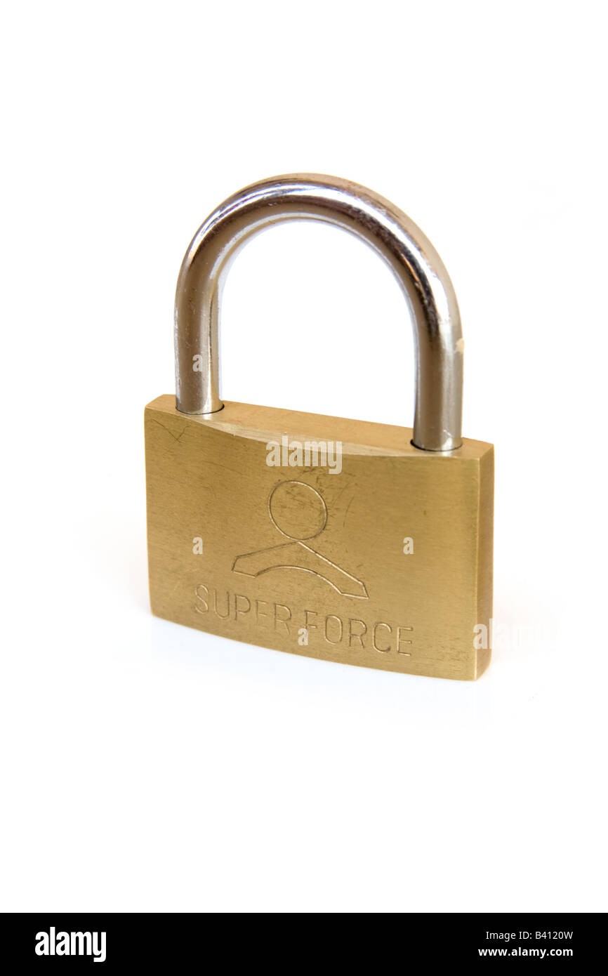 Brass padlock isolated on a white studio background Stock Photo - Alamy