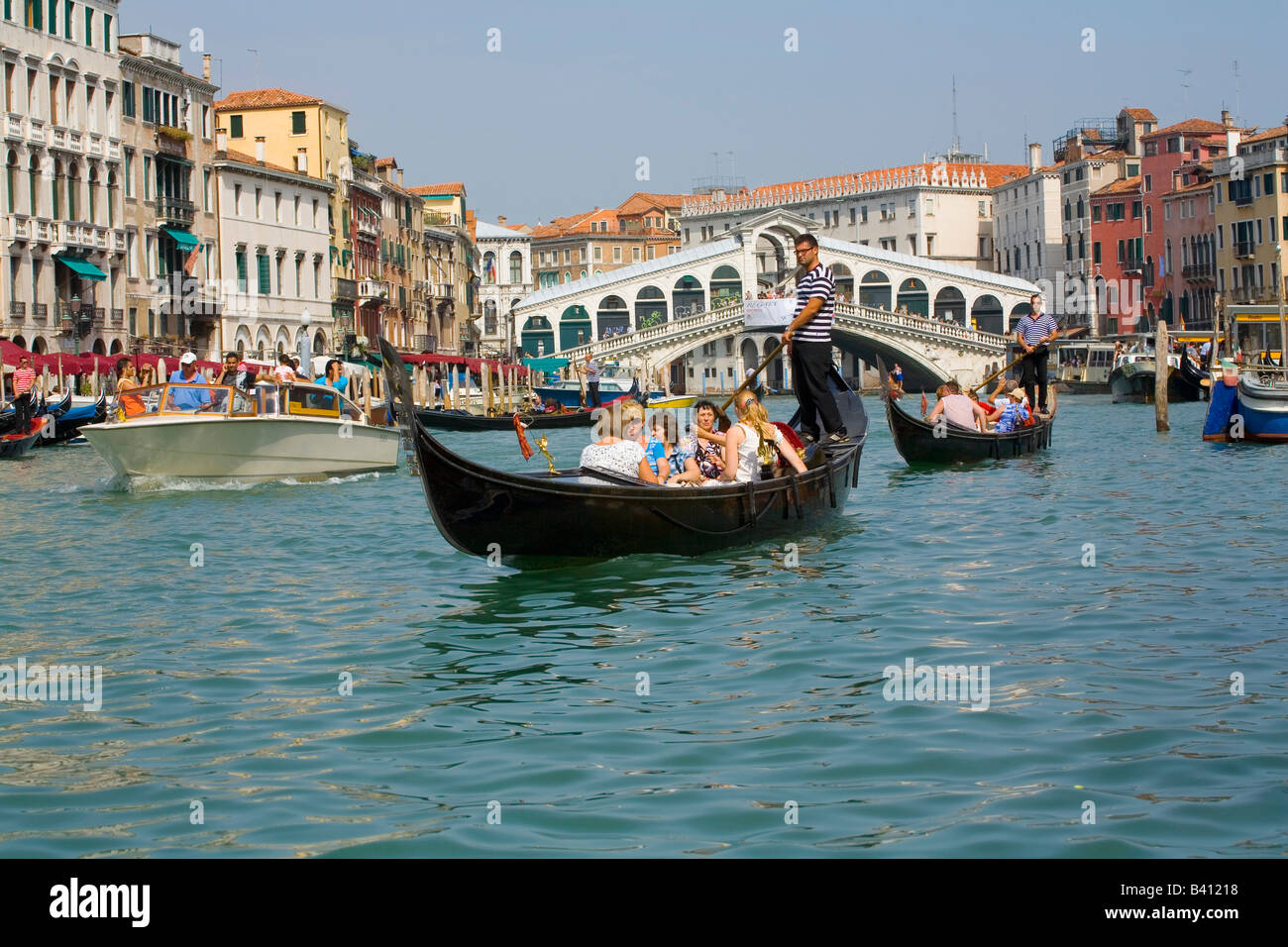 The Rialto Bridge and Grand Canal in Venice Stock Photo