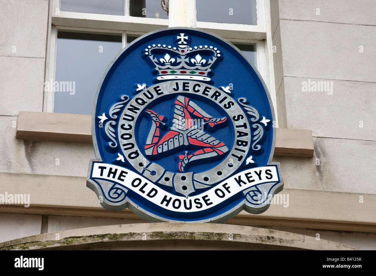 Sign on the Old House of Keys in Castletown, Isle of Man Stock Photo