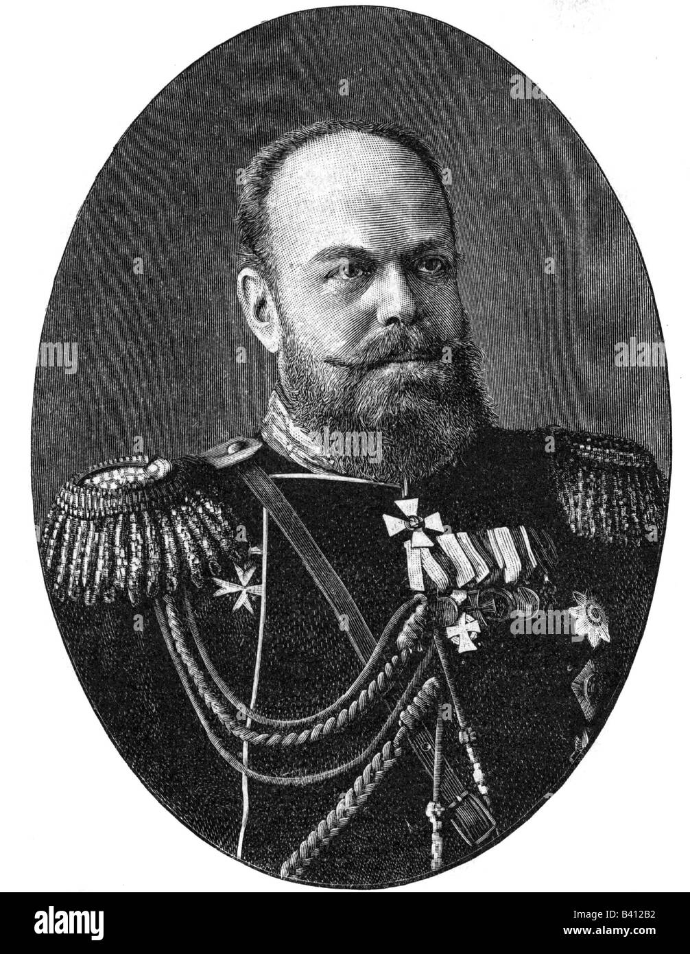 Alexander III Alexandrovich, 10.3.1845 - 1.11.1894, Emperor of Russia 1.3.1881 - 1.11.1894, portrait, wood engraving, late 19th century, , Stock Photo