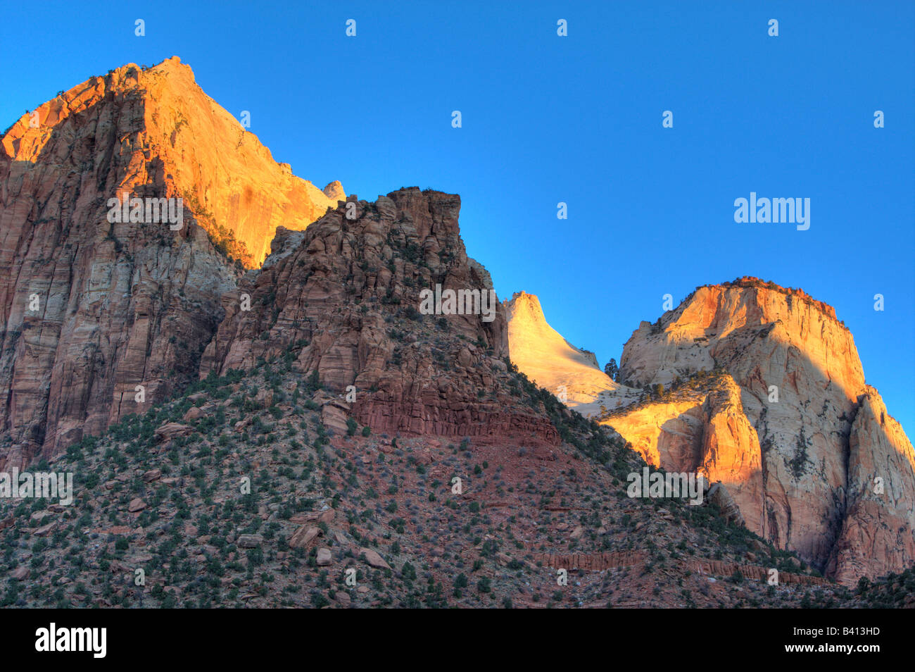The Towers of the Virgin at first light in Zion National Park in Utah ...