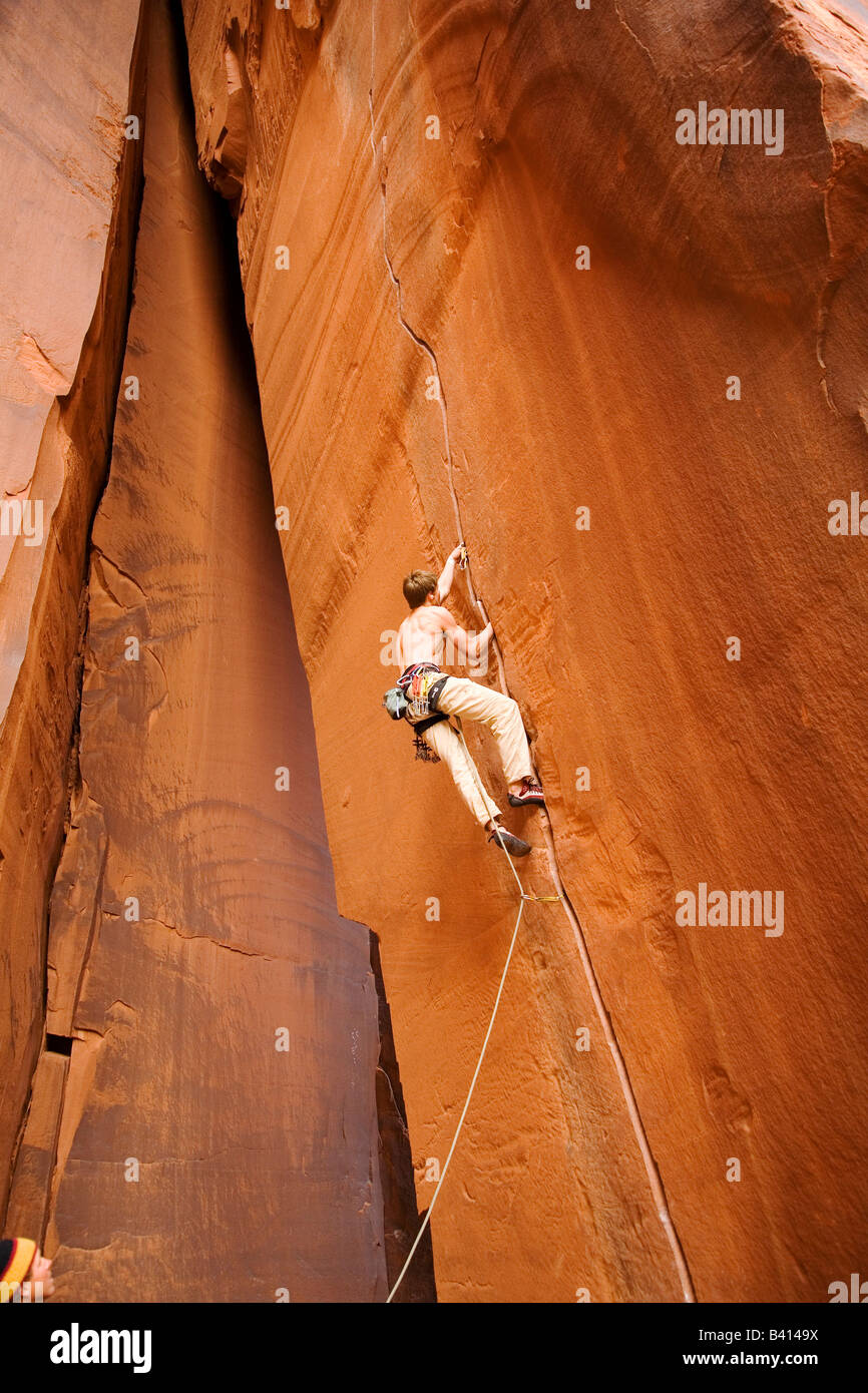 Rock climbing in Indian Creek, Utah Stock Photo Alamy