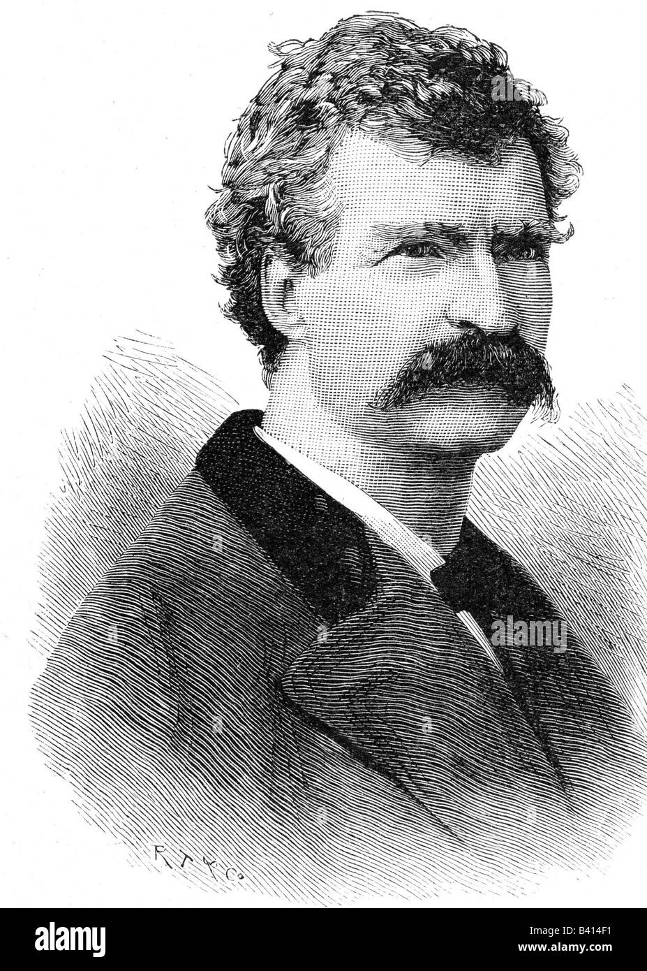 Twain, Mark, 30.11.1835 - 21.4.1910, American author / writer, portrait, wood engraving, 19th century, Stock Photo