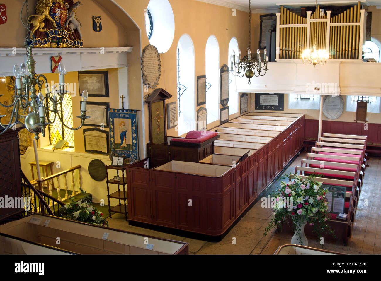 interior showing box pews of st peter's church, petersham surrey