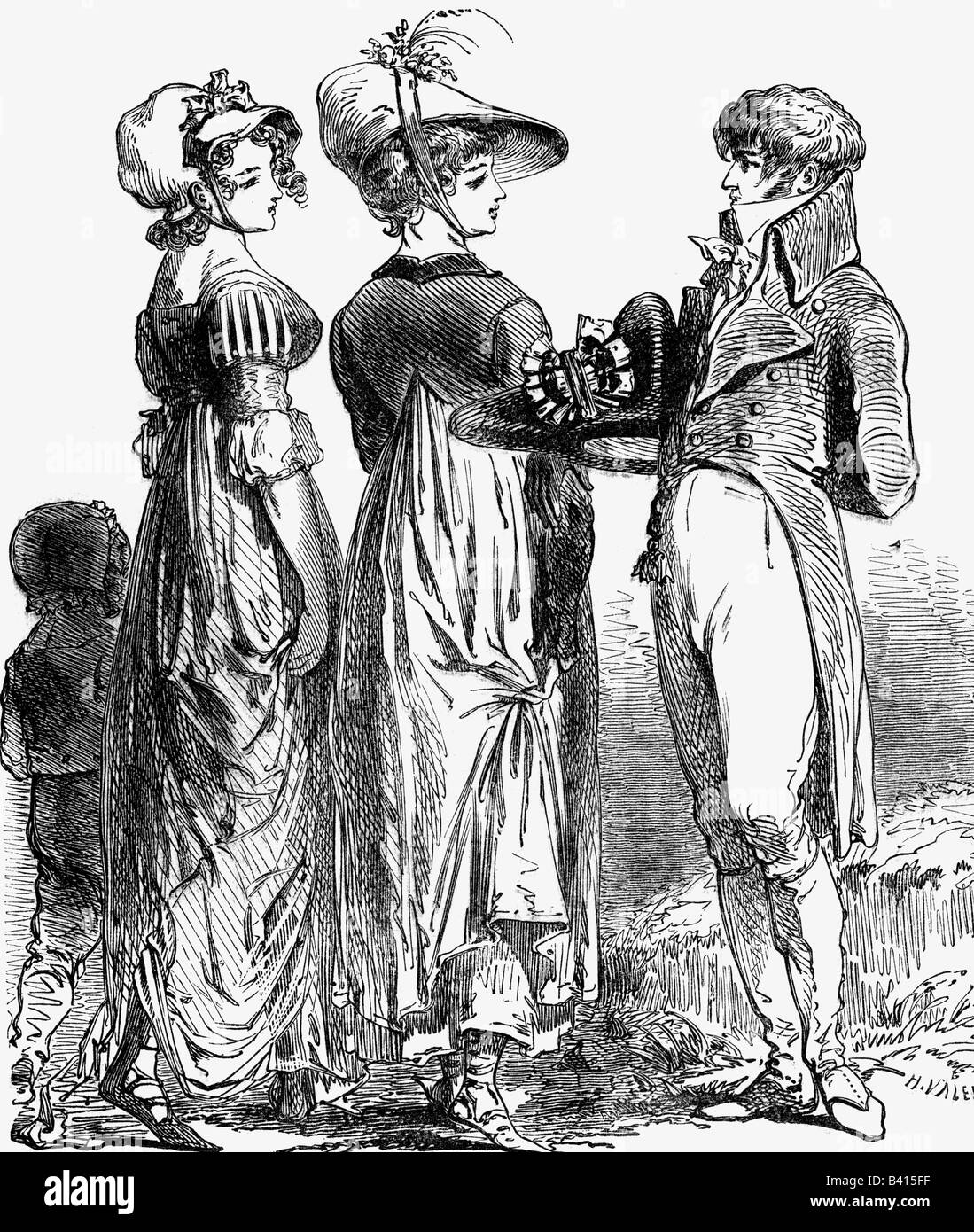 fashion, 18th century, ladies and mens fashion, 1800, Stock Photo
