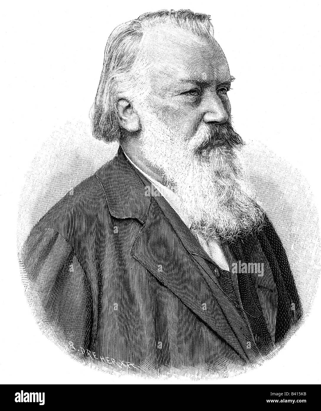 Brahms, Johannes, 7.5.1833 - 3.4.1897, German composer, half length, original wood engraving, 19th century, after photo by R. Krziwanek, Stock Photo