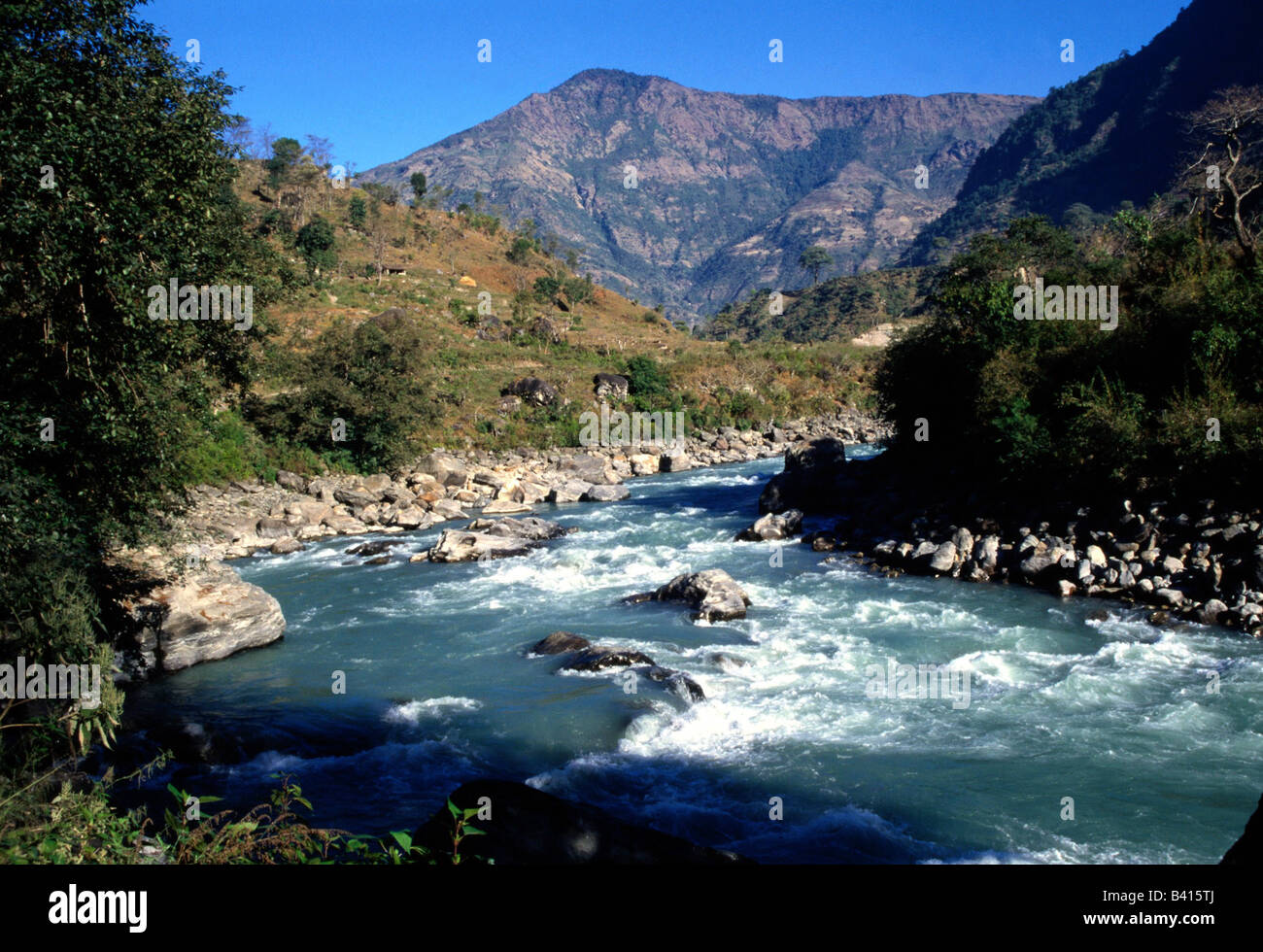 geography / travel, Nepal, landscape, landscapes, course of a river, Stock Photo