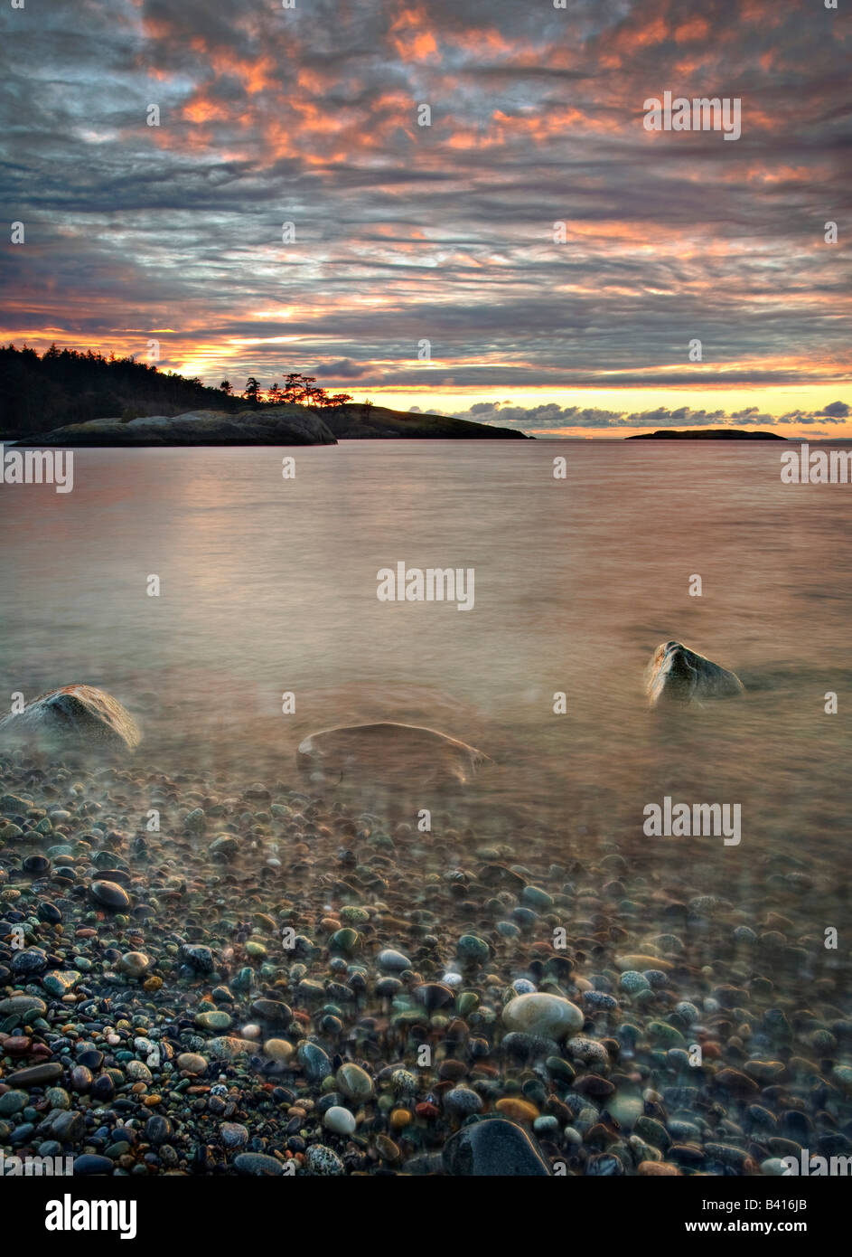 USA, Washington. Sunset on Agate Beach, Lopez Island. (MR Stock Photo