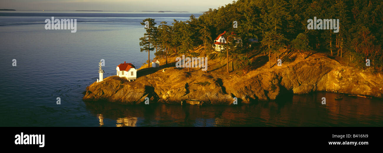 Aerial view of the lighthouse at Turn Point on Stuart Island in the San