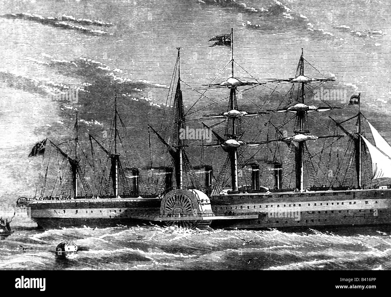 transport / transporation, navigation, ships, passenger ship, paddlesteamer 'Great Eastern', engraving, circa 1865, Stock Photo