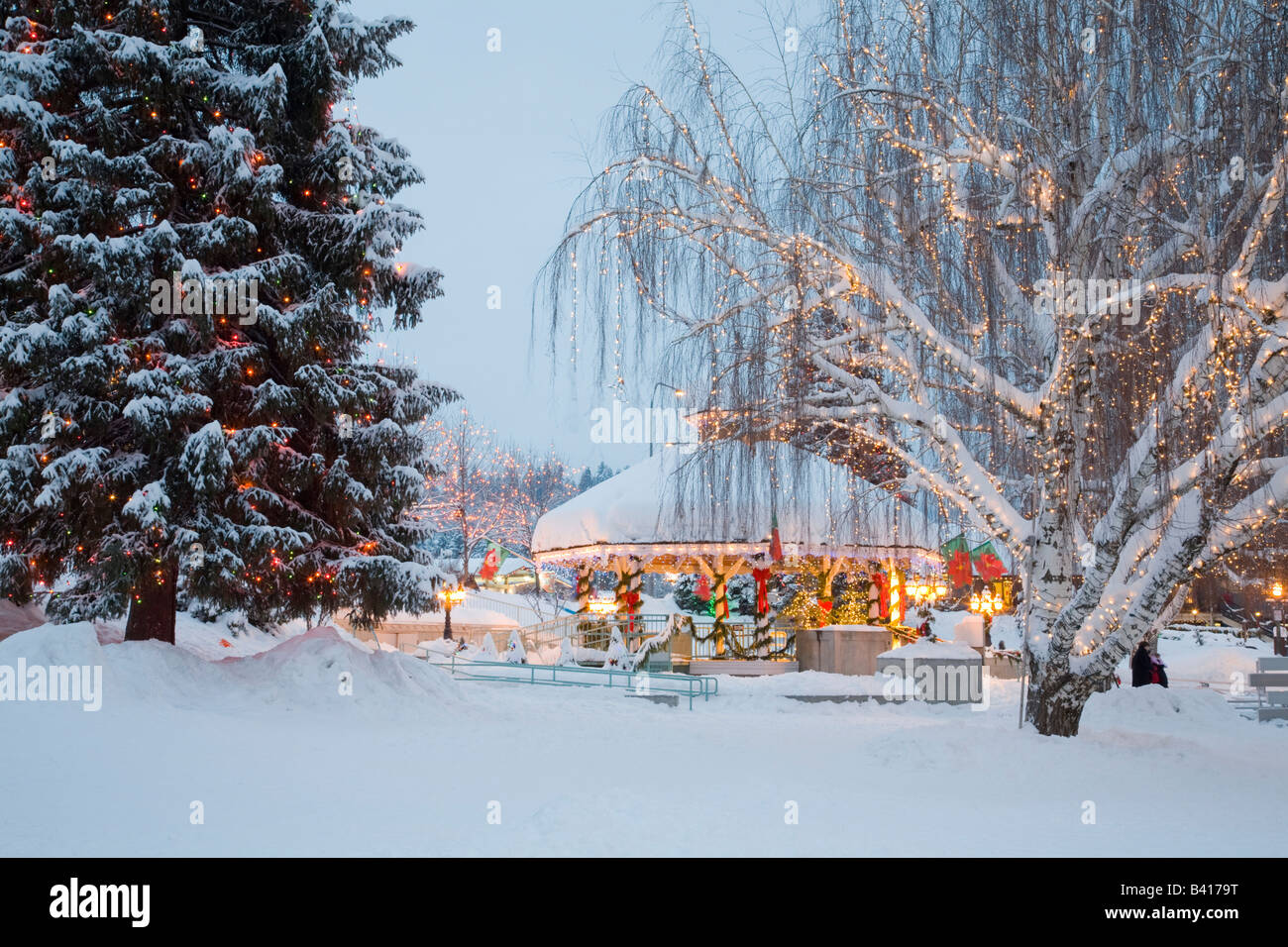 WA, Leavenworth, Bavarian style village, Gazebo and City Park, with