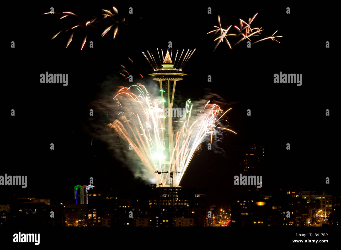 WA, Seattle, New Year's Eve celebration at the Space Needle Stock Photo