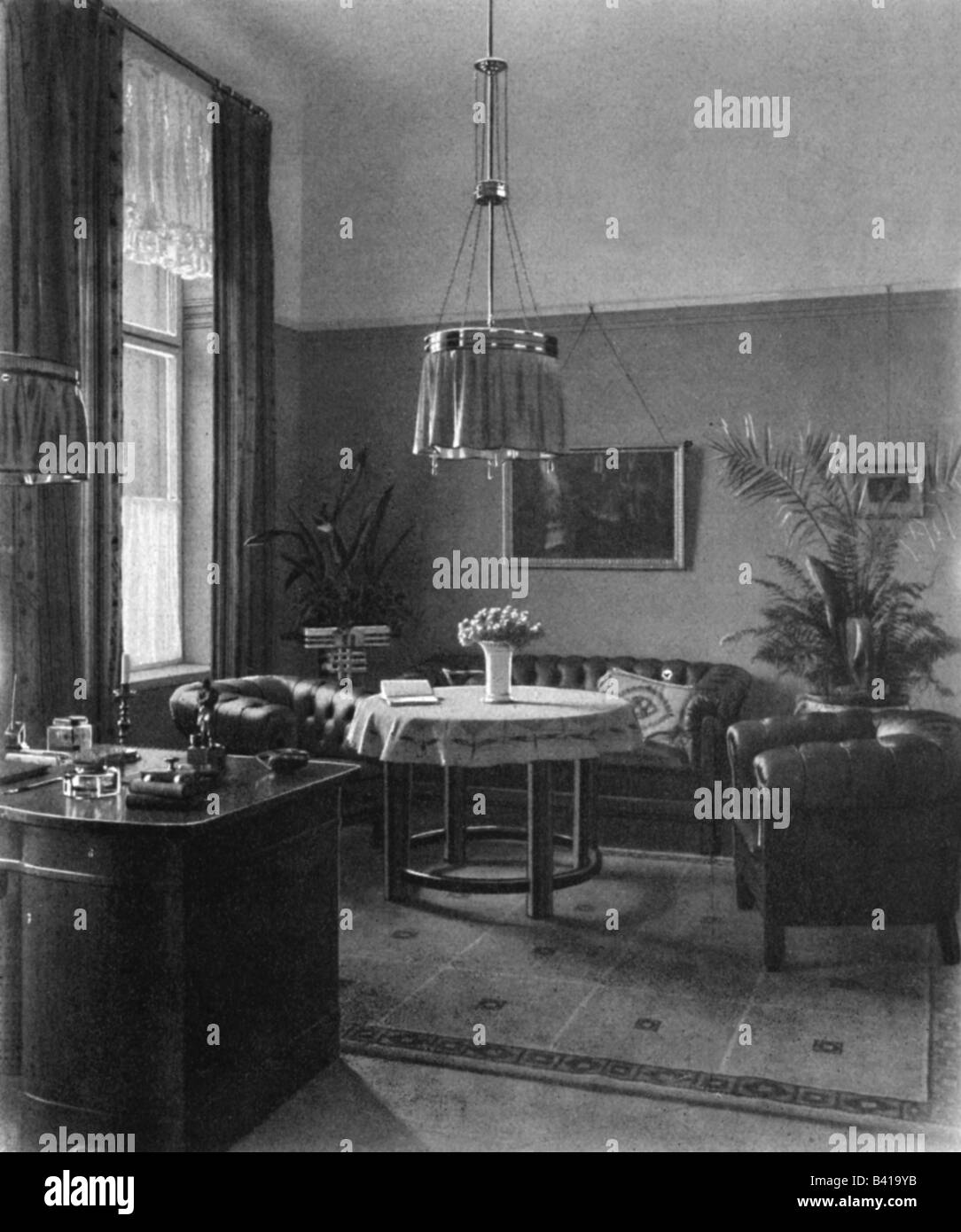furnishing, living room, room with gas lamp, 1912 furniture, light