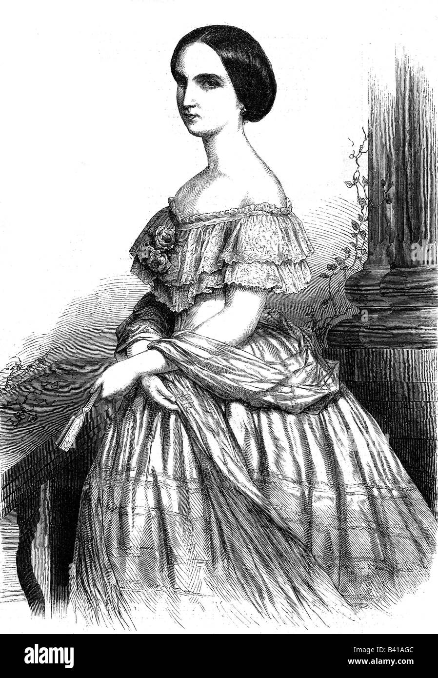 Charlotte, 7.6.1840 - 19.1.1927, Empress Consort of Mexico 10.4.1864 - 19.6.1867, half length, wood engraving, circa 1865, , Stock Photo