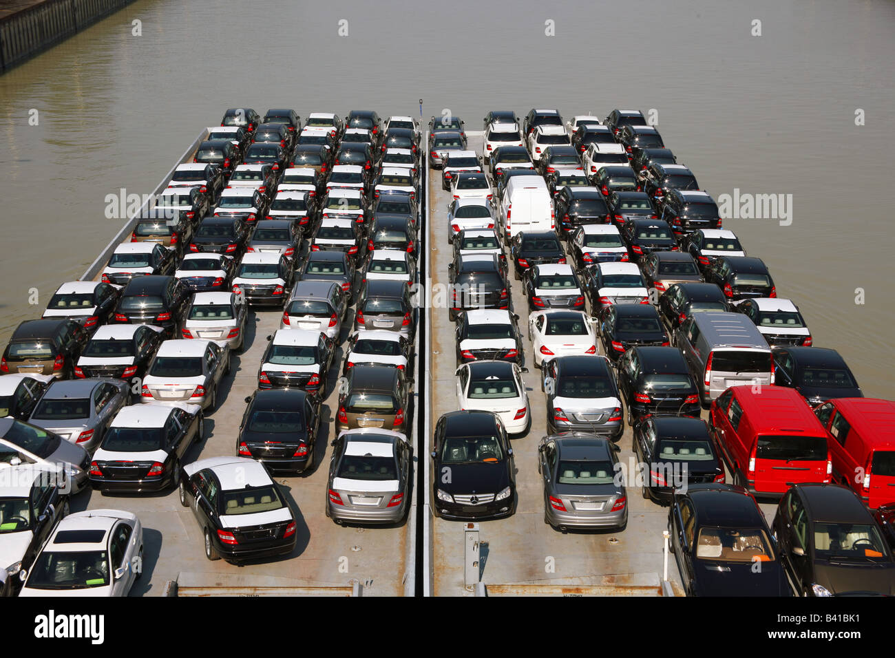 barge with new cars Stock Photo Alamy