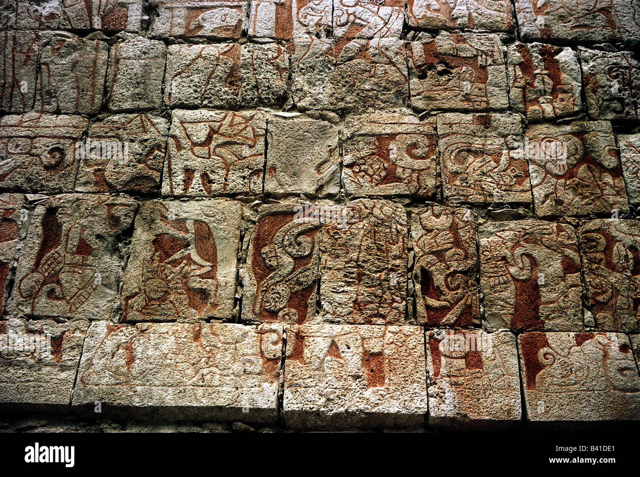 geography / travel, Mexico, Chichen Itza, Maya town 5th century, founded 7th - 10th century, built in Puuc style, populated by Toltecs, toltec, grave of high piest Chichanchob (red house), detail, wall, relief, architecture, art, America, Maya, religion, UNESCO World Heritage Site, Yukatan, Central America Latin-American, Indians, historical, historic, ancient, stones,  CEAM, 20th century, Stock Photo