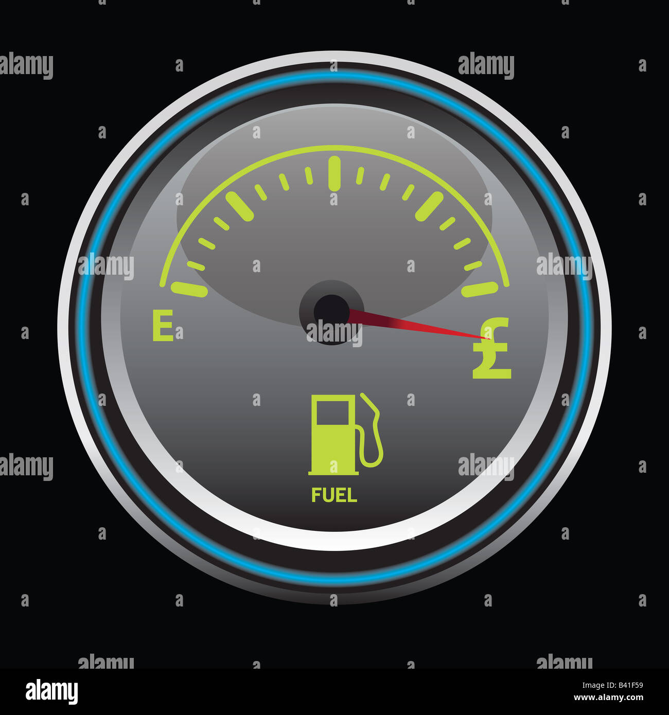 Fuel gauge showing the price of gas in pounds Stock Photo