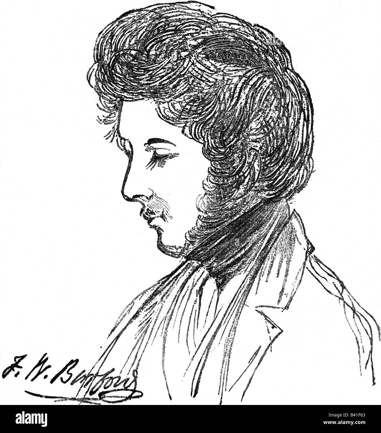 Fontane, Theodor, 30.12.1819 - 20.9.1898, German author / writer, poet, early portrait, drawing by Burton, circa 1844, 19th century, , Stock Photo