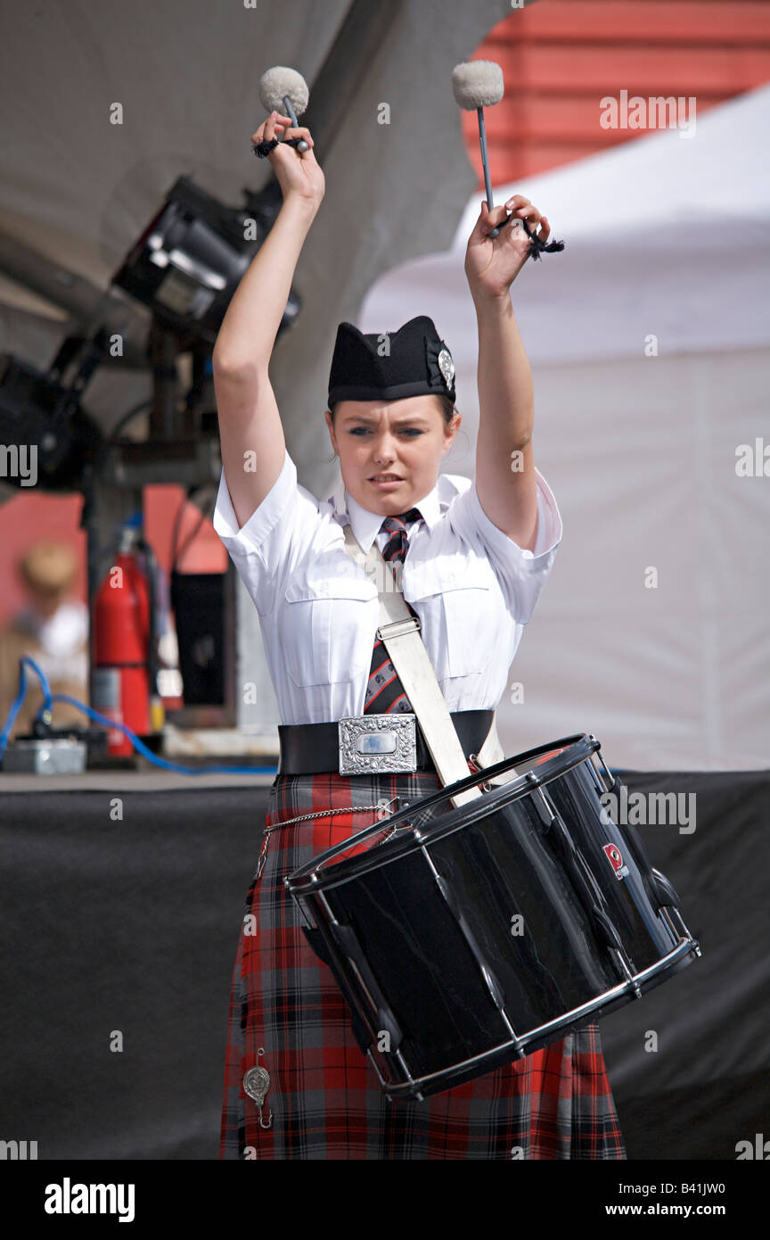 Pipe band drummer playing scottish hires stock photography and images